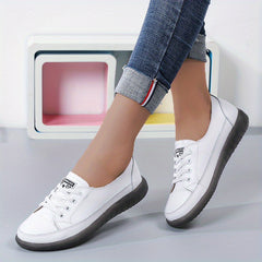 Women's Flat Sneakers Casual Lace Up Low Top Faux Leather Shoes