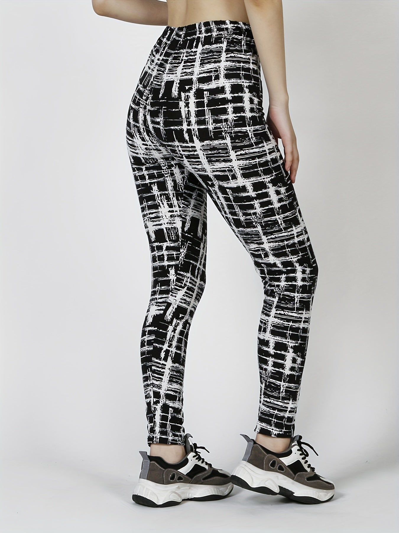 Plaid Print Skinny Leggings Casual Every Stretchy Leggings Women's Clothing
