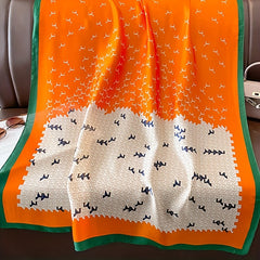 Geometric Print Block Scarf Satin Shawl Silk Head Wrap