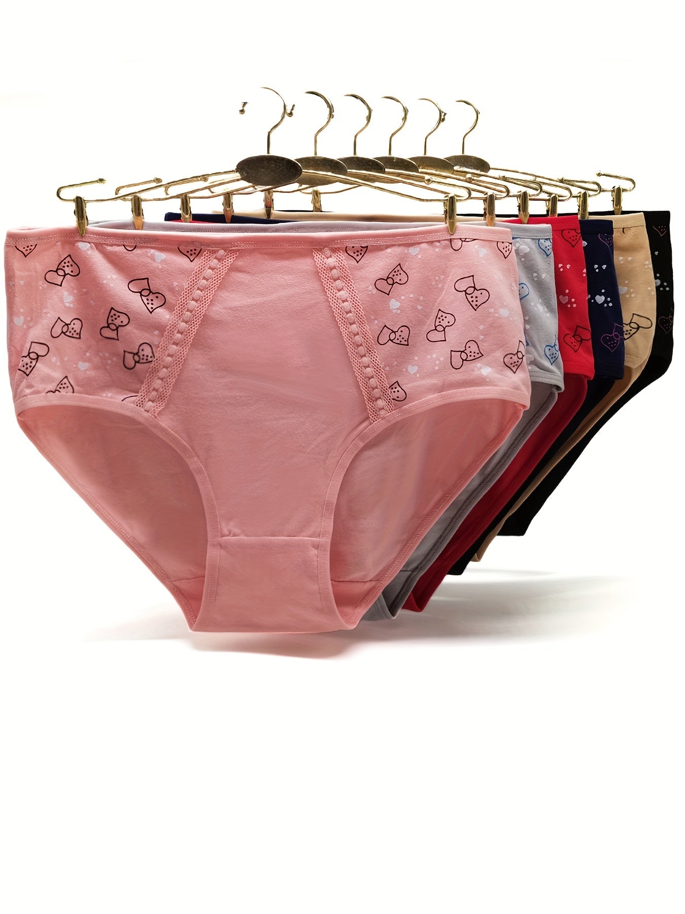 6pcs Heart Print Briefs Comfy Stretchy Panties Lingerie Underwear