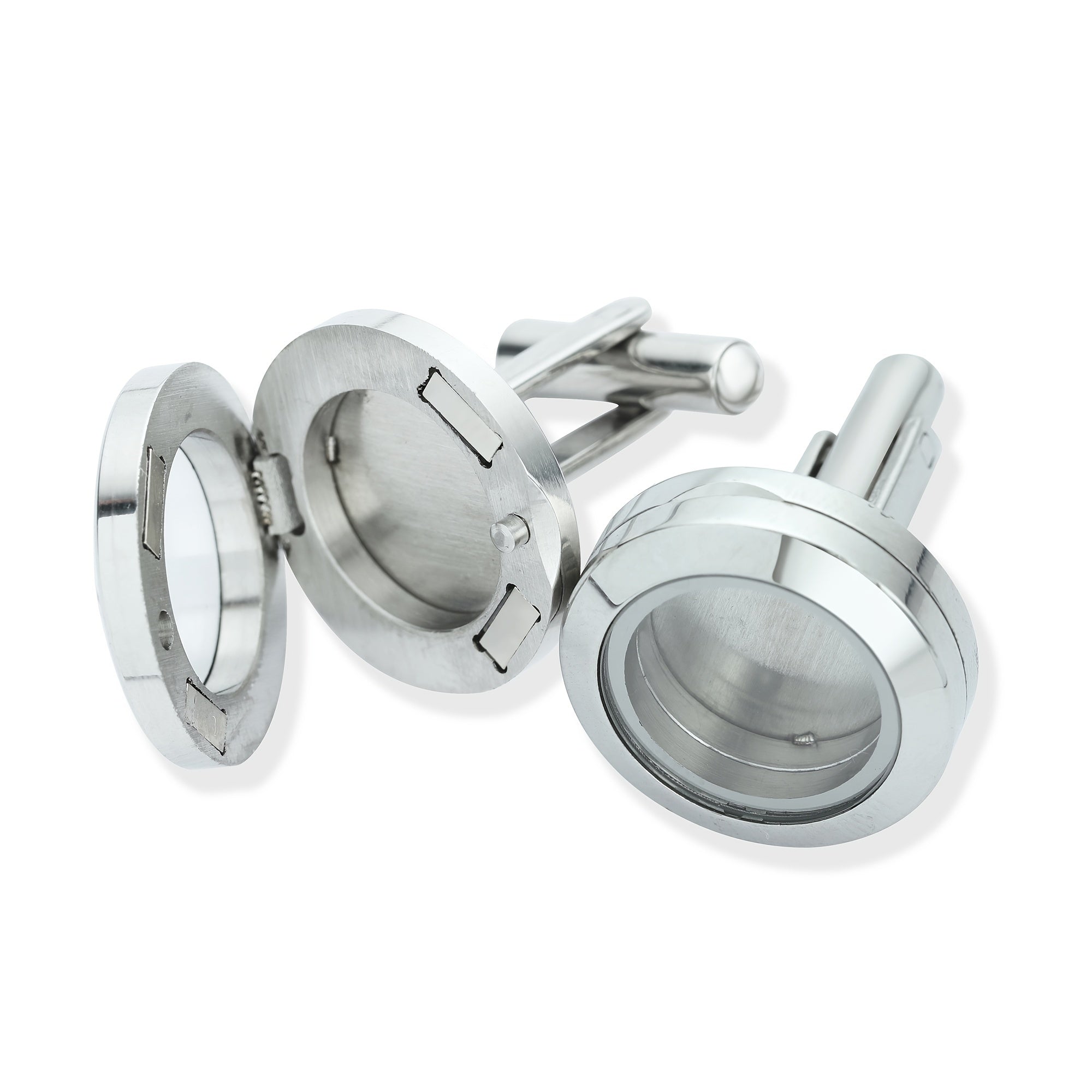 Stainless Steel DIY Round Glass Photo Box Cufflinks