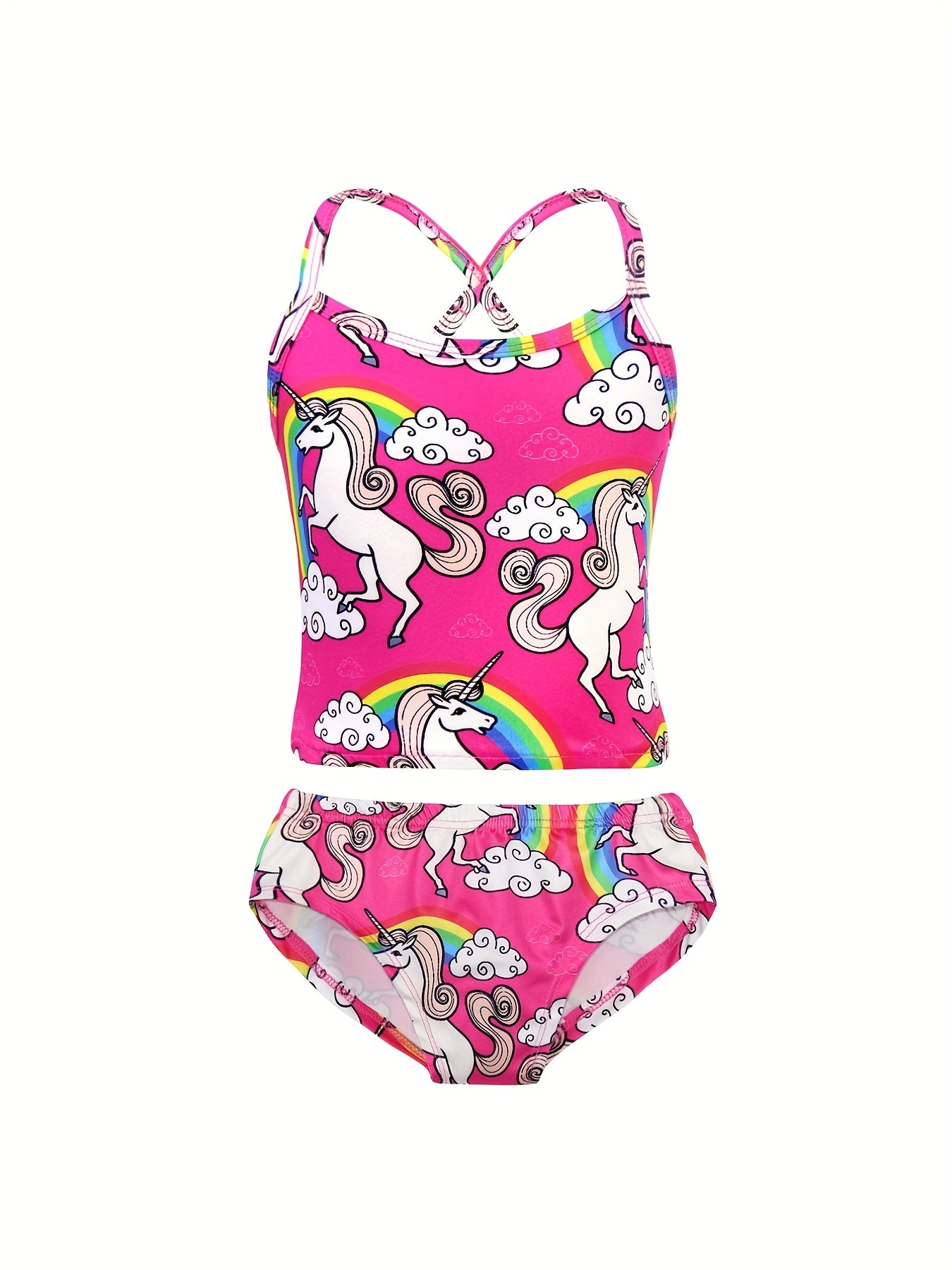 2pcs Toddler Girls Unicorn Swimsuit Tankini Set Kids Beach Bathing Suits