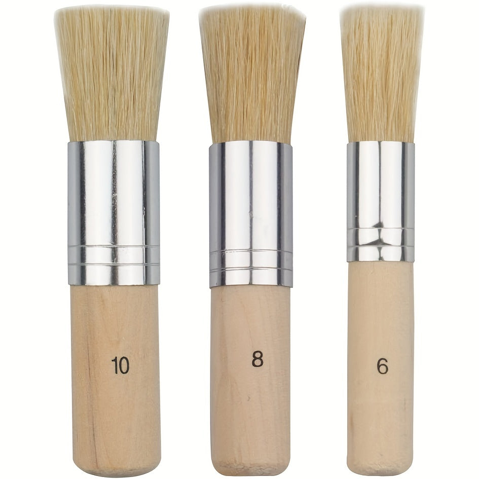 3pcs DIY Wooden Stencil Brush Natural Bristle Paint Acrylic Wood Watercolo