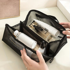 Mesh Travel Cosmetic Bag With Handle And Divider