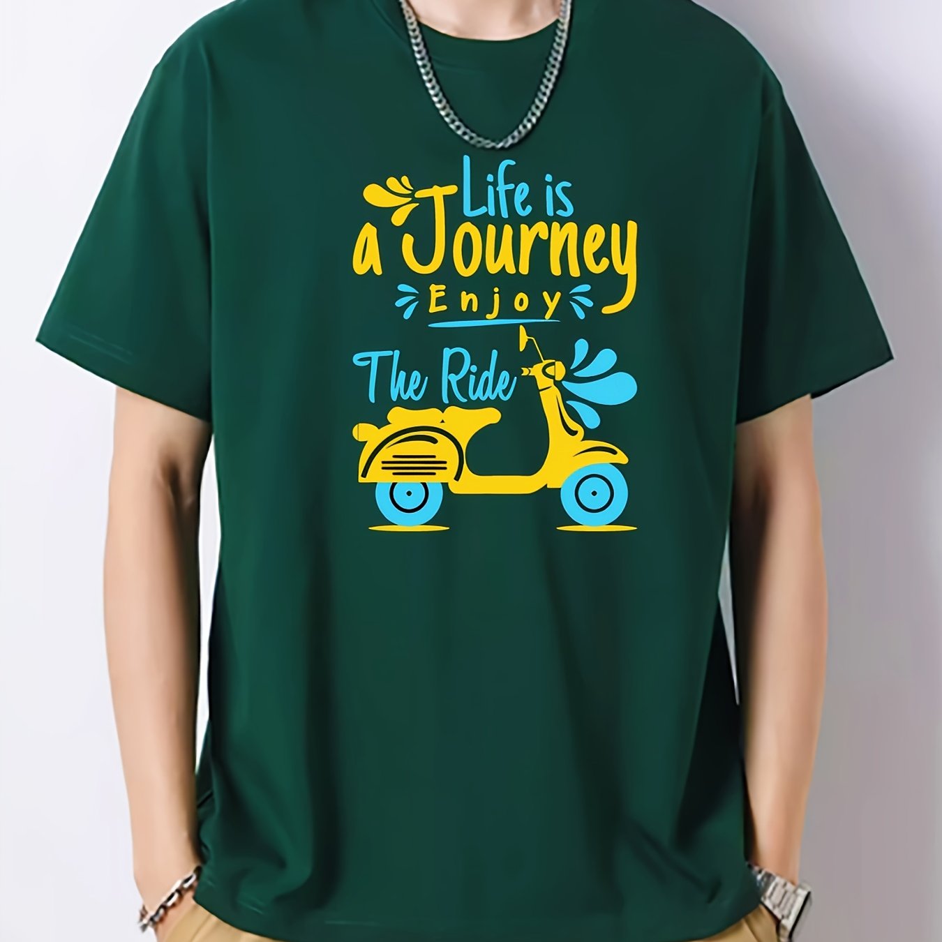 Men's Motor Pattern T Shirt Regular Fit Crew Neck Short Sleeve Casual Top