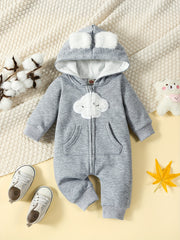 Toddler Cloud Print Jumpsuit With Ears Thermal Bodysuit
