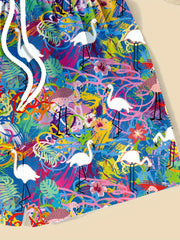Boys Swim Trunks Elastic Waist Drawstring Beach Pants Colorful Flamingo Print