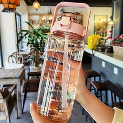 2L Portable Flip Top Water Bottle Clear Water Cup With Time Marker