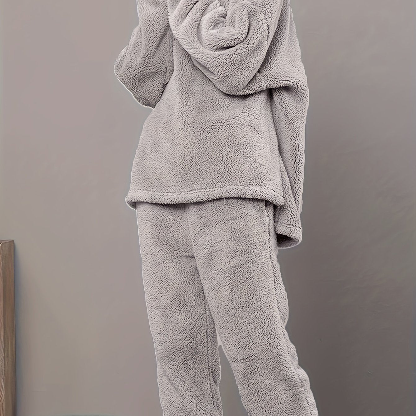 Fuzzy Pajama Set V Neck Top & Pants Women's Sleepwear