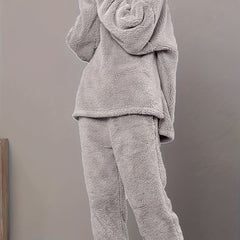 Fuzzy Pajama Set V Neck Top & Pants Women's Sleepwear