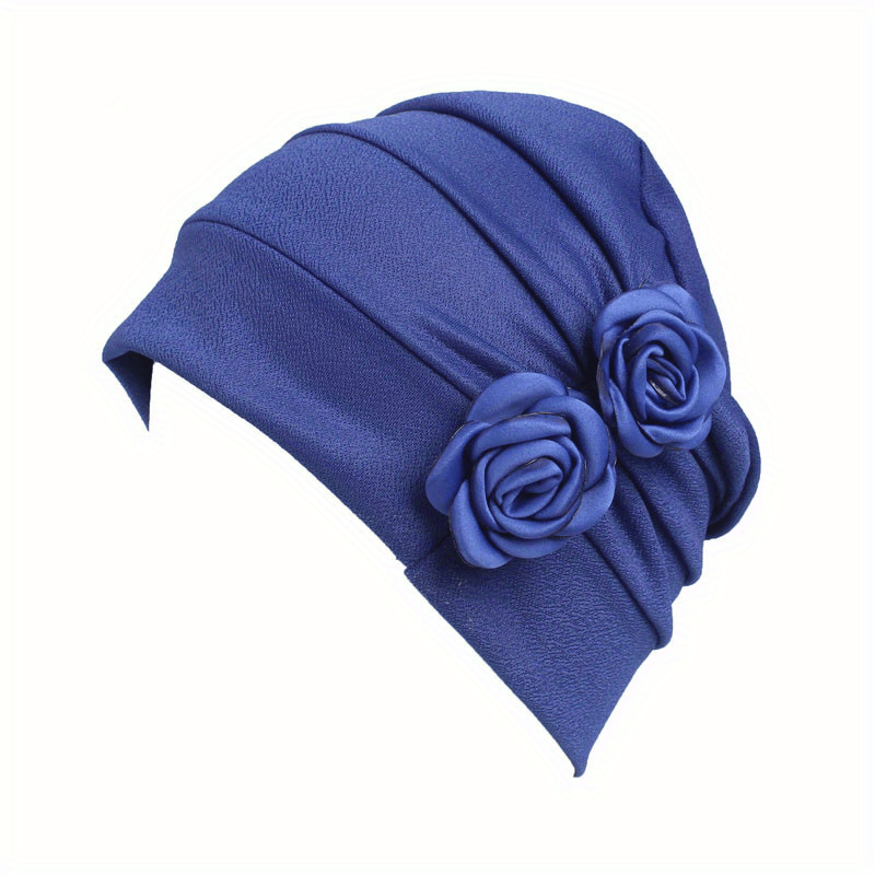 Double Rose Decor Turban Cap Elastic Head Wrap Lightweight