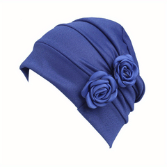 Double Rose Decor Turban Cap Elastic Head Wrap Lightweight