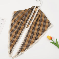 Plaid Triangle Scarf Floral Edge Versatile Fashionable Scarf Neckerchief
