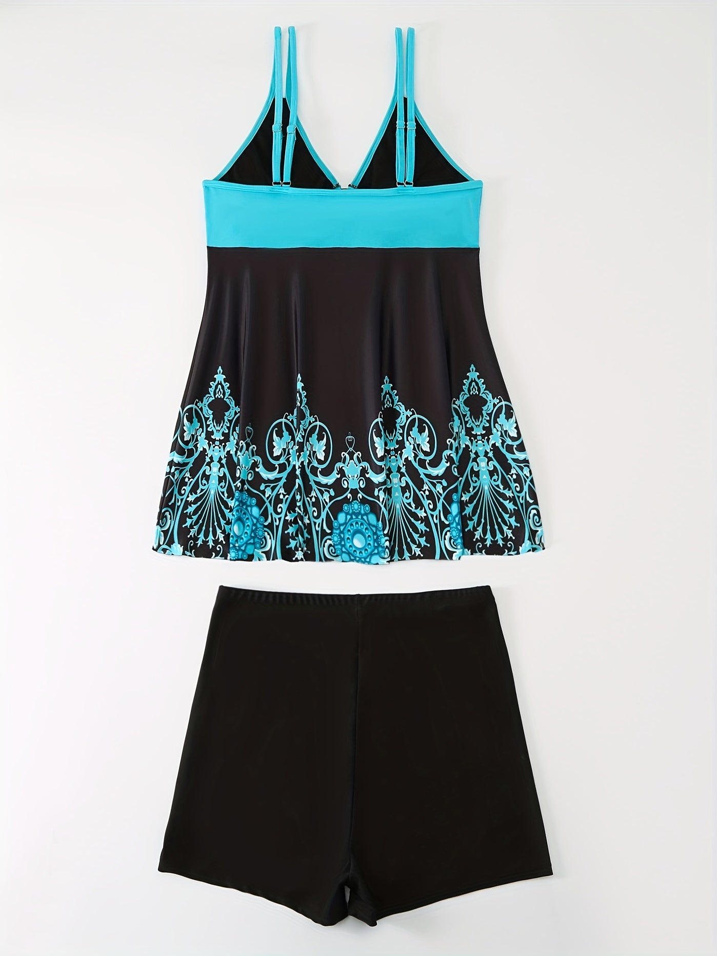 Colorblock Floral Print Tankini Set