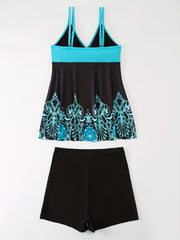 Colorblock Floral Print Tankini Set