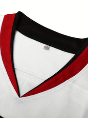 Men's 00 Embroidery Ice Hockey Jersey Vintage Striped V Neck Long Sleeve