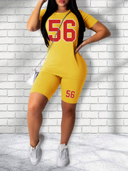Casual Two Piece Set Short Sleeve Tee & Slim Shorts, Women's Outfit