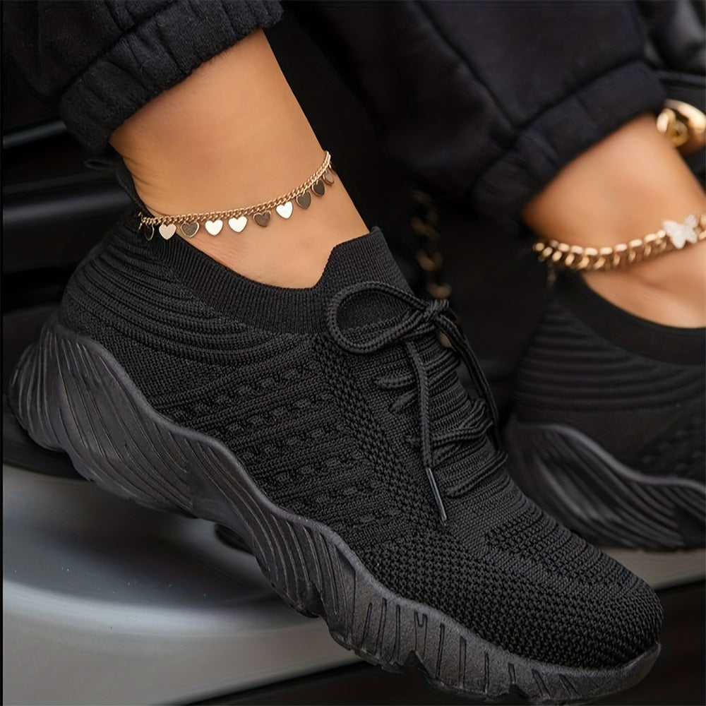 Women's Knit Sports Shoes Lightweight Lace Up Running Low Top Sneakers