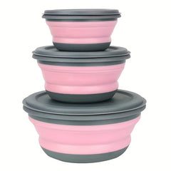3pcs Portable Foldable Bowl Set Cutlery Box Camping Picnic