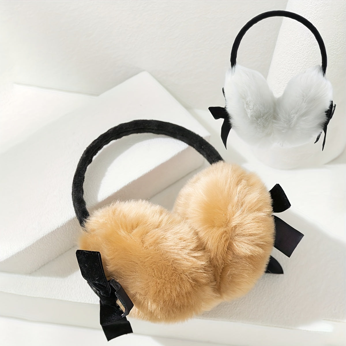 Festive Bow Earmuffs Soft Faux Fur Hand Wash Perfect Fit Suede