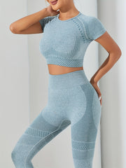 2pcs Stretchy Crop Top & Leggings Workout Set for Women