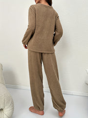 Bear Pattern Pajama Set Long Sleeve Round Neck Top & Pants Women's Sleepwear