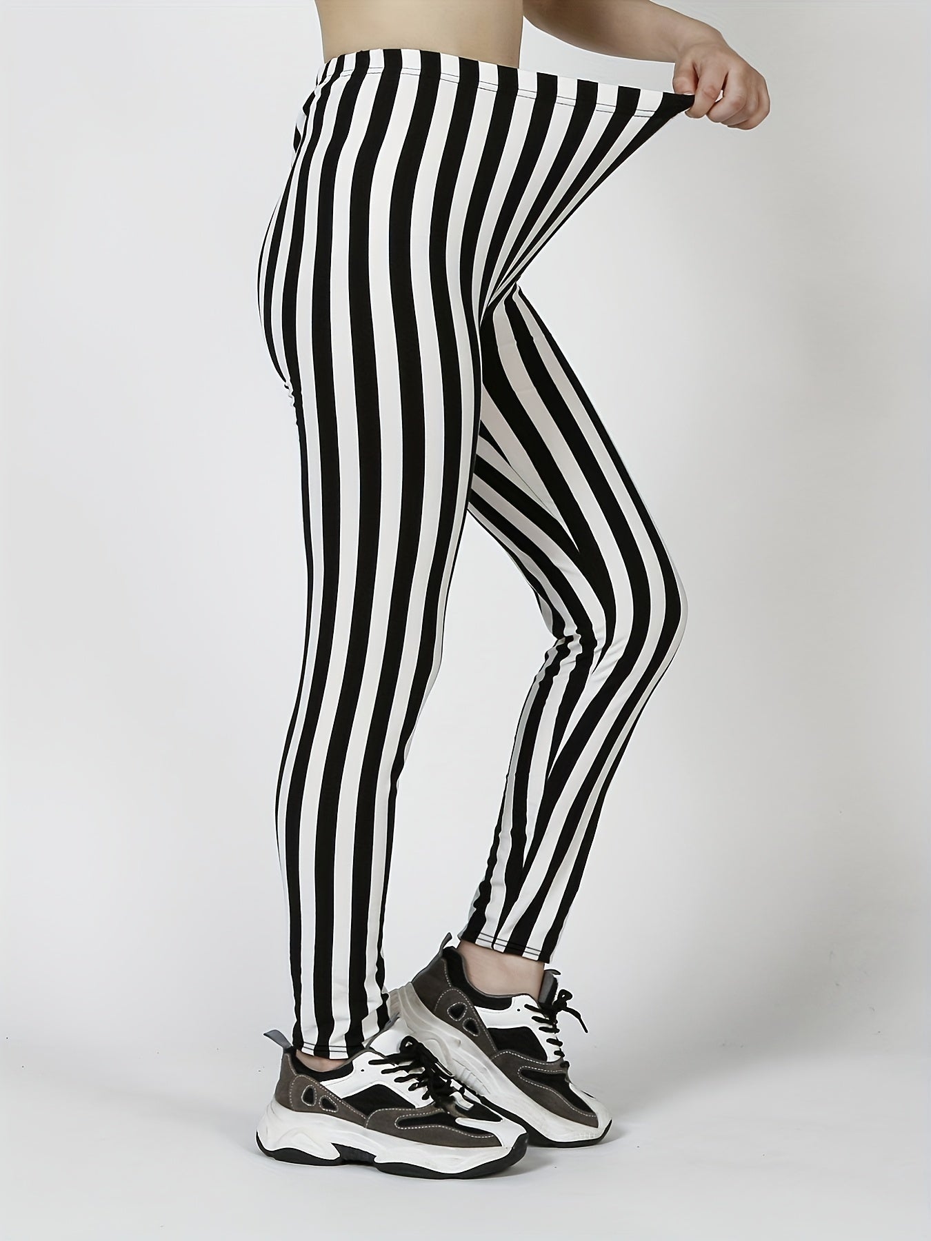 Striped Print Skinny Leggings Casual Stretchy Leggings