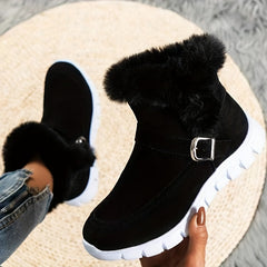 Women's Solid Snow Boots Side Zipper Round Toe Velvet Warm Fluffy Winter Shoes
