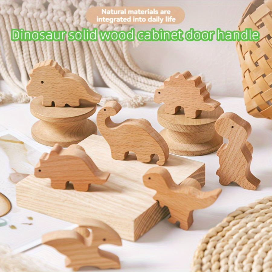 Dino Wooden Cabinet Handle T Rex & Pterosaur Khaki Finish for Kids' Room Doors