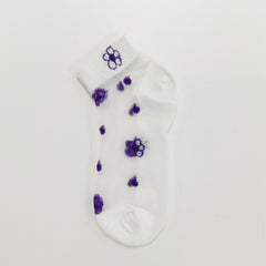 10 Pairs Baby Girls Small Flower Mesh Short Socks Lavender Purple