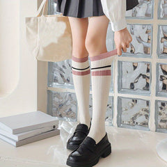 3 Pairs Colorblock Striped Calf Socks College Style Knee High Socks Women's