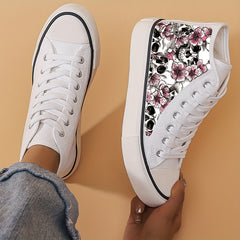 Skull & Flower High Top Canvas Sneakers