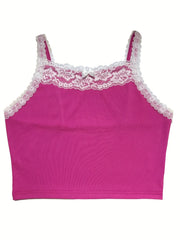 Lace Trim Cami Top with Bow Tie