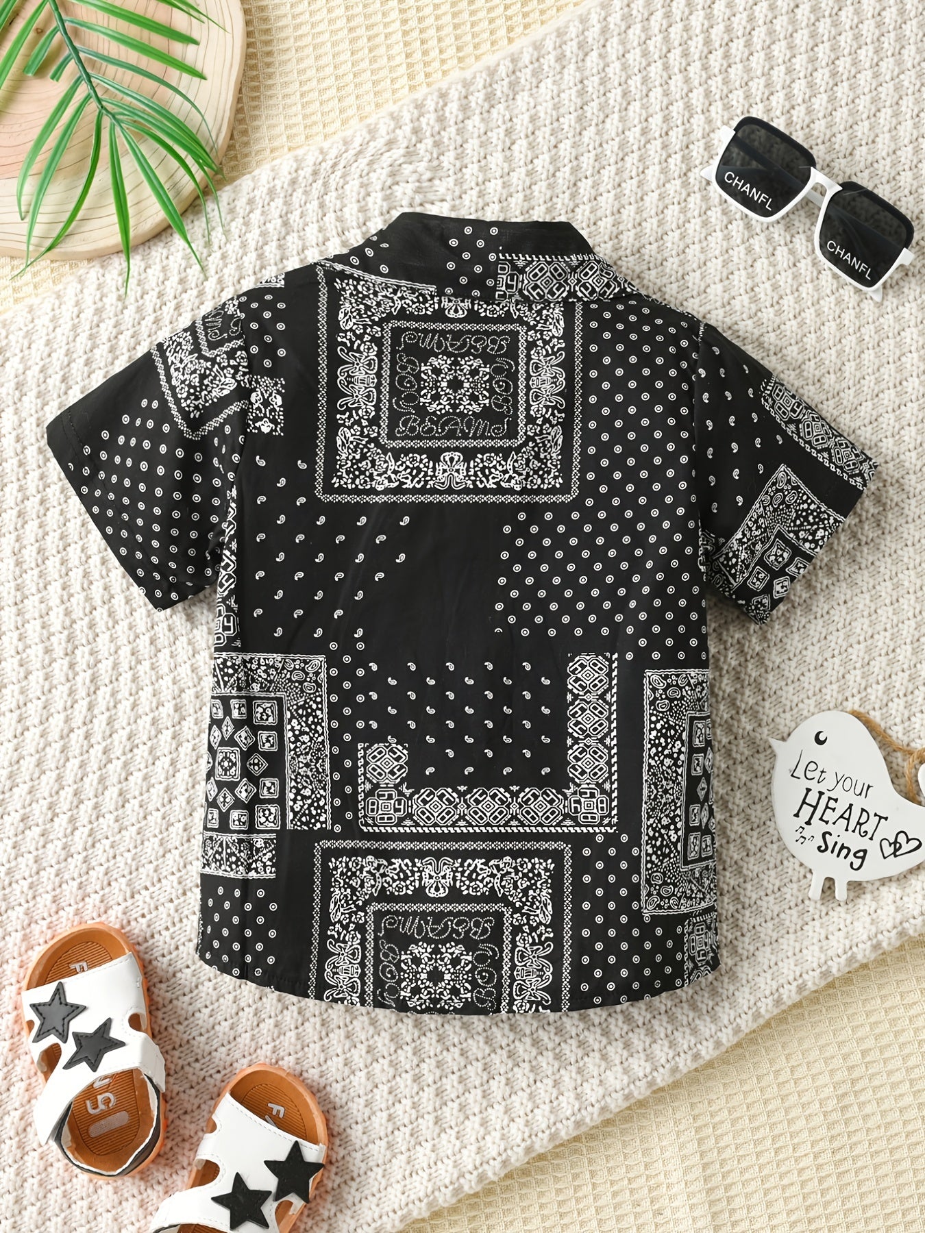 Boys Flower Pattern Shirt Short Sleeves Button Casual Spring Summer Kids Clothes