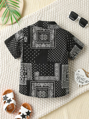 Boys Flower Pattern Shirt Short Sleeves Button Casual Spring Summer Kids Clothes