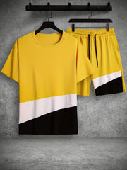 Men's Block Graphic T shirt & Active Drawstring Shorts Set