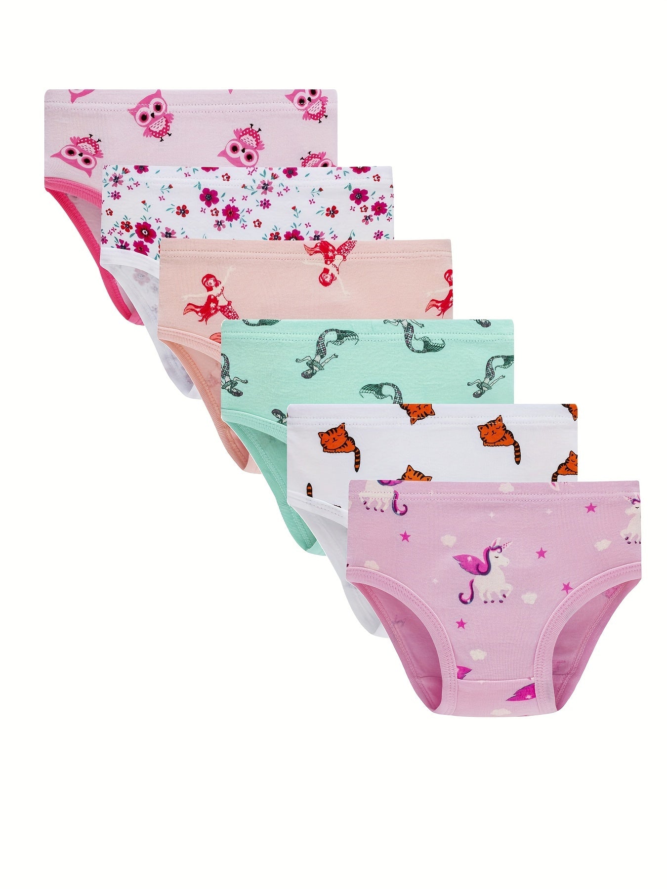 6pcs Girl's Triangle Panties Cartoon Pattern Elastic Waist Shorts 100 Cotton