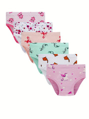 6pcs Girl's Triangle Panties Cartoon Pattern Elastic Waist Shorts 100 Cotton