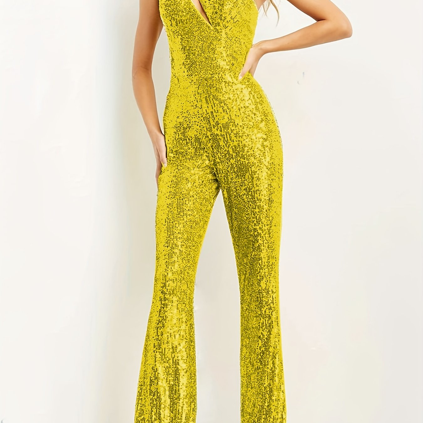 Glitter One Shoulder Sequined Jumpsuit For Party Club