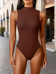 Sexy Ribbed Sleeveless High Neck Tank Top Bodysuit