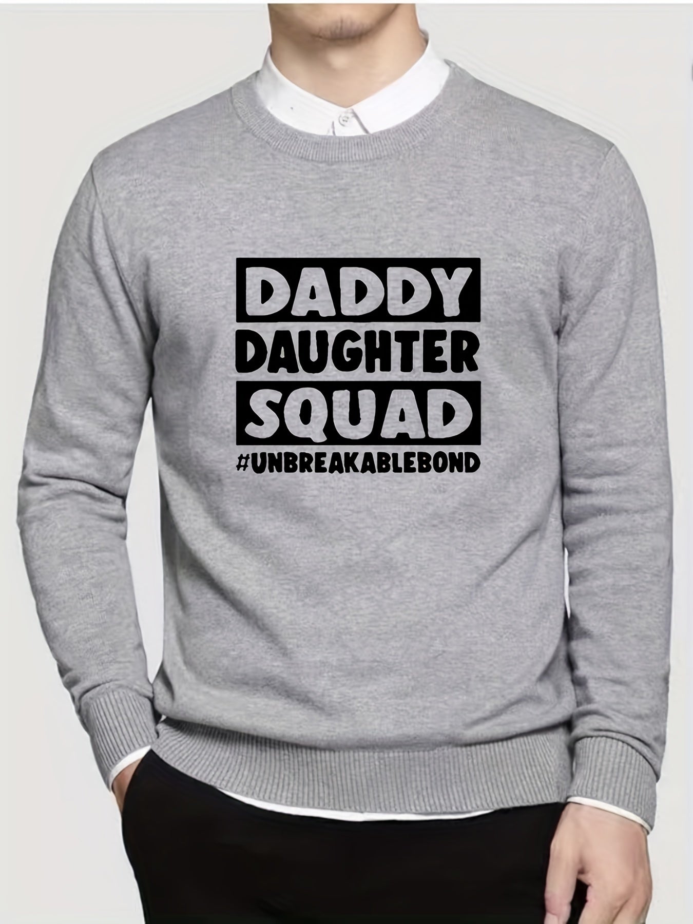 Dad Daughter Print Knit Sweater Warm Crew Neck Pullover for Fall Winter