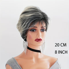 Gray Gradient Short Hair Wigs Hood Hair Accessories
