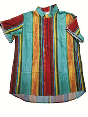 Colorful Stripe Mismatch Pattern Print Men's Casual Short Sleeve Shirt