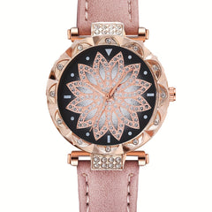1pc Rhinestone Quartz Watch & 5pcs Purple Jewelry Set for Kids