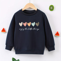 Colorful Hearts Graphic Girls Sweatshirt Casual Comfort Fit Kids Top