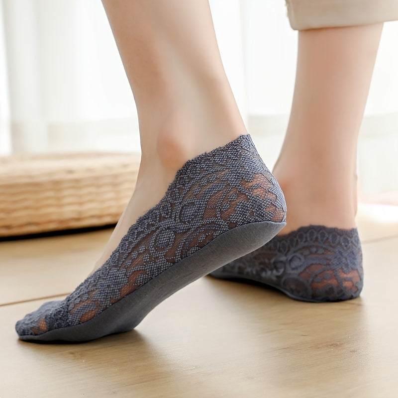 5 Pairs Non Slip Lace Low Cut Socks for Flats