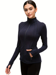 Women's Slim Fit Thermal Sports Track Jacket Full Zip Running Jacket