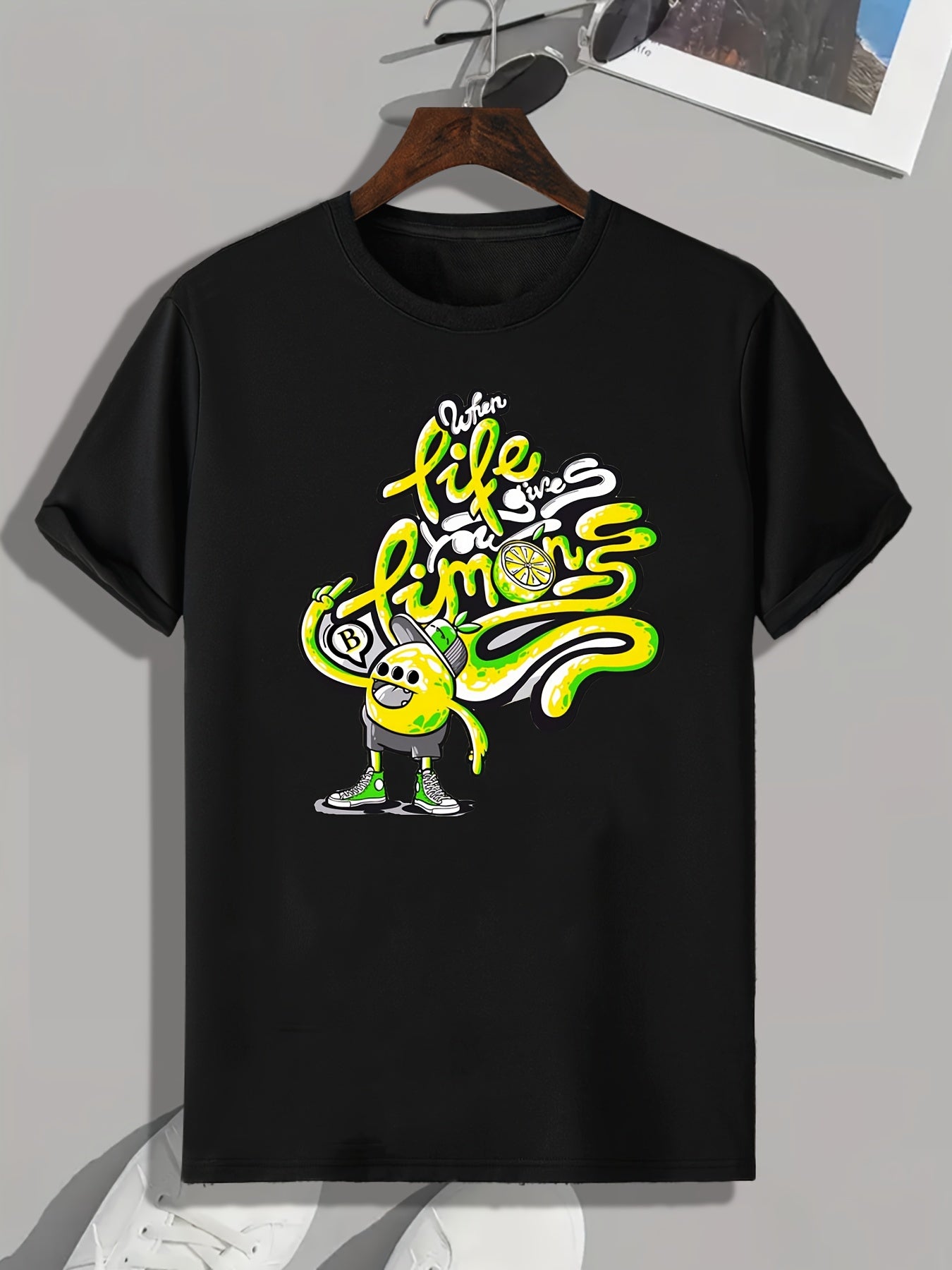 Rock Pattern Print Men's Sports Tee Shirt For Fitness Activities