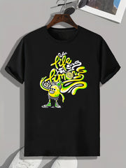 Rock Pattern Print Men's Sports Tee Shirt For Fitness Activities
