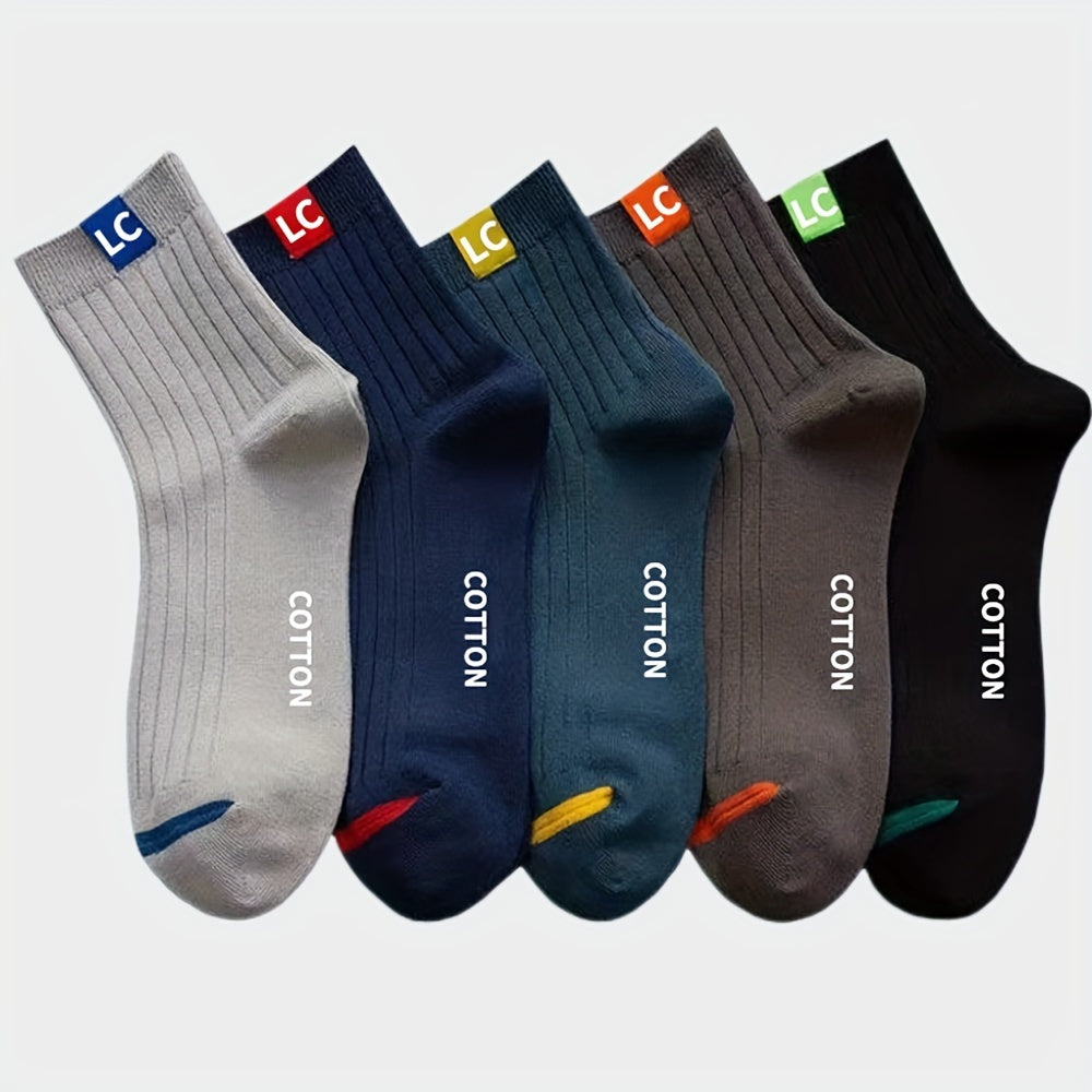 Men's Solid Crew Socks Breathable Comfy Casual Unisex Outdoor All Seasons